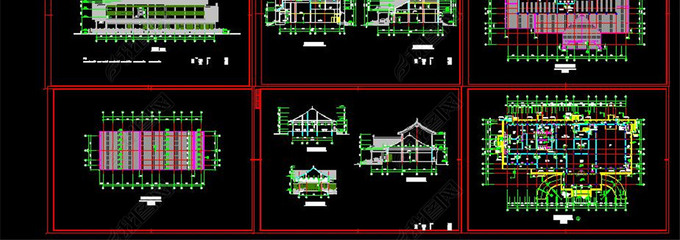 三层仿古图书馆古建筑CAD施工图