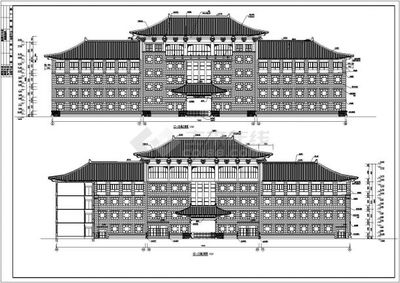 某四层仿古建筑中学教学楼建筑施工CAD图纸