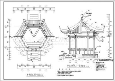 某经典园林仿古亭建筑详细施工设计方案CAD图纸